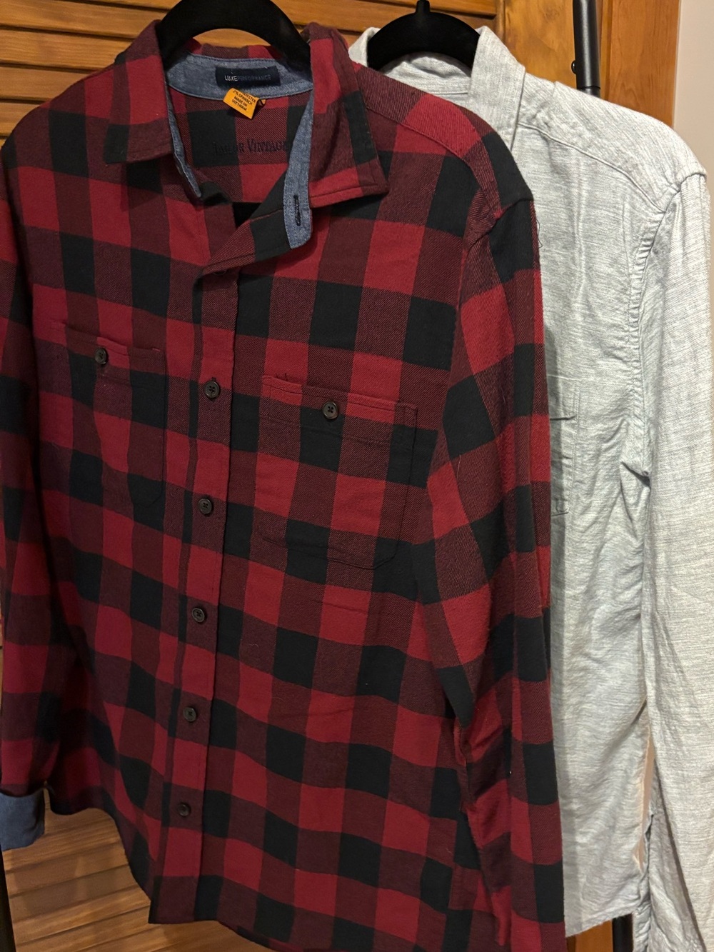 American Eagle Outfitters Light Heather Gray and checkered Button-Up Shirt